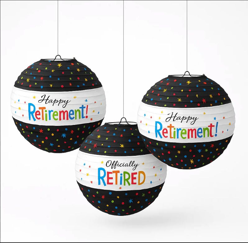 HAPPY RETIREMENT PAPER LANTERNS 3CT