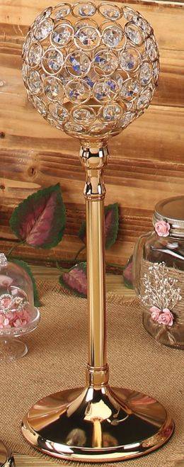 GOLD CRYSTAL BALL CANDLE HOLDER 15"