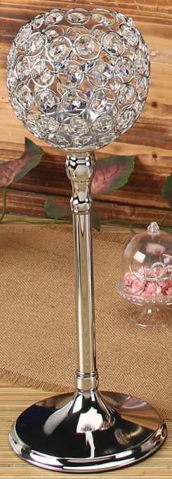 SILVER CRYSTAL BALL CANDLE HOLDER 15"