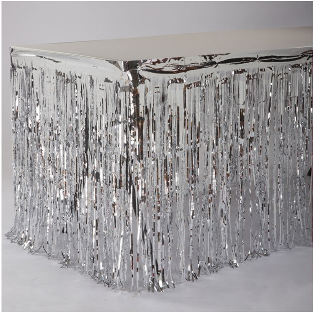 Silver Foil Fringe Table Skirt 30"X14Ft