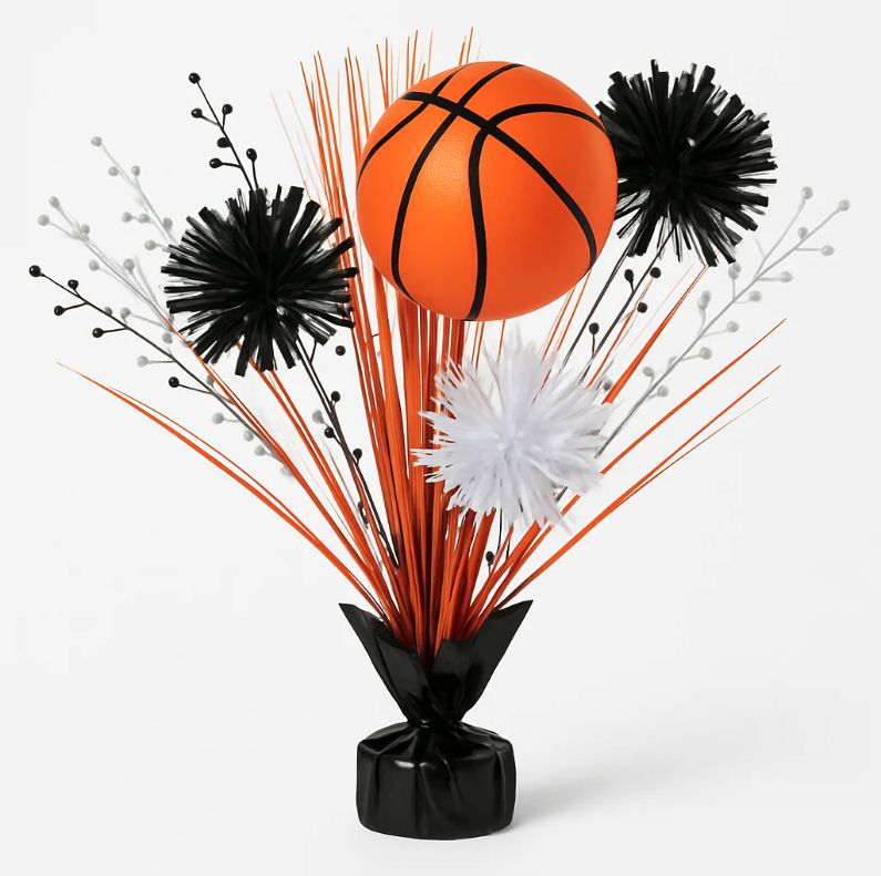 Basketball Tinsel Burst Spray Centerpiece