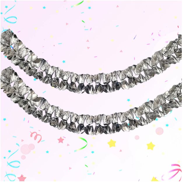 Silver Foil Garland 12" X 6.25" 12Ft