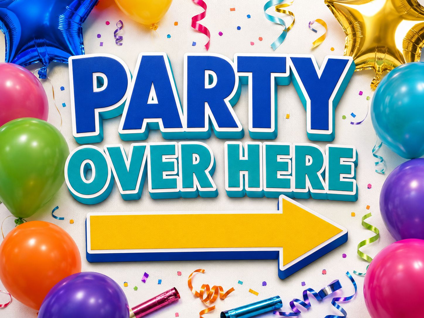 24" x 18" Party Over Here Yard Sign Blue Arrow