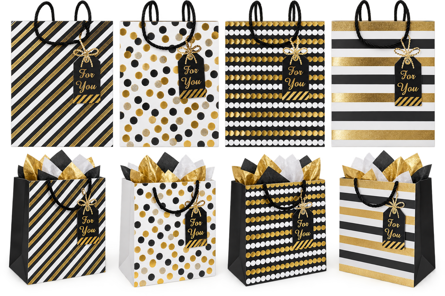 9" Gift bag Gold Black Silver 1ct