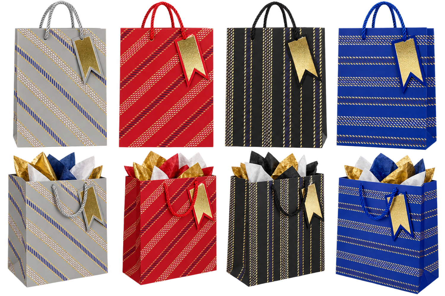 9" Gift Bags Pattern Grey Black Red Blue 1Ct