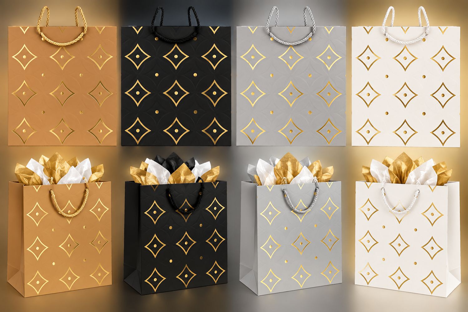 12" Gift Bag Grey Gold Black White 1Ct