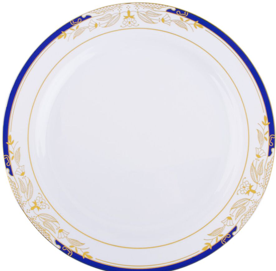 Signature White Blue Gold Rim Dinner Plate 10 1/4"
