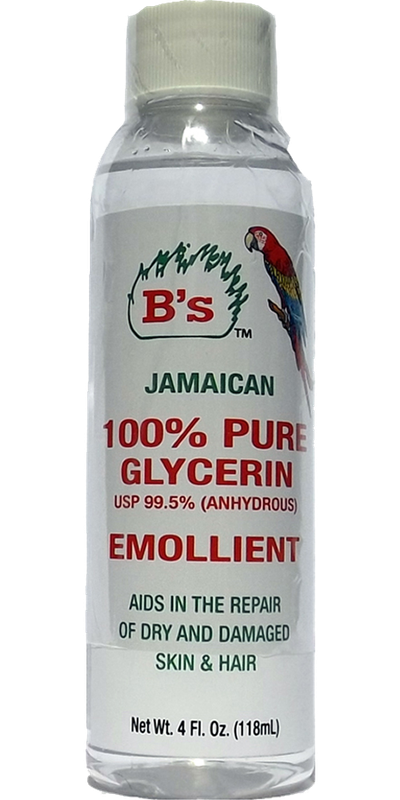 B'S ORGANIC JAMAICAN 100% PURE GLYCERIN 4 OZ #3105