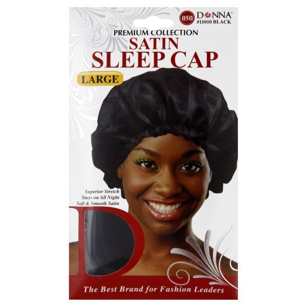 DONNA TITAN LARGE SATIN SLEEP CAP-BLACK