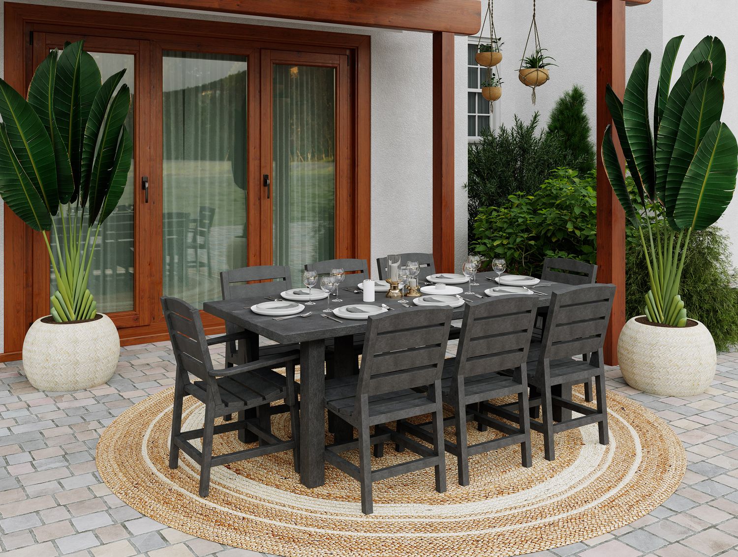 C.R. Plastics 84" Napa Dining Table Set w/ 6 Chairs