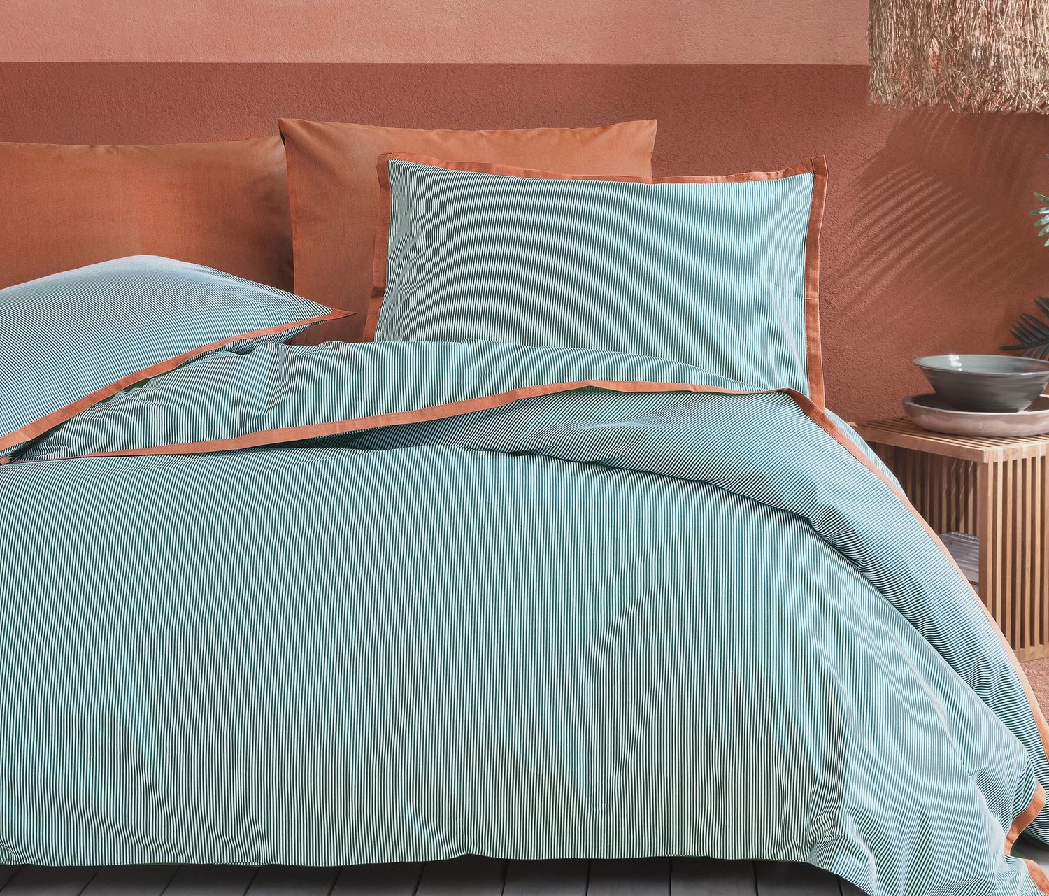 TERRI STRIPED RANFORCE DUVET COVER SET, Size: SINGLE SIZE, color: KHAKI