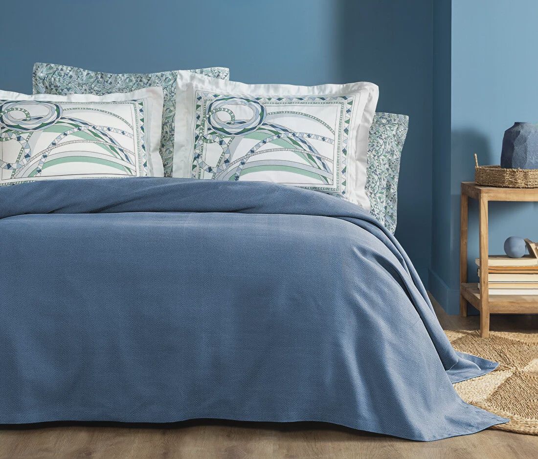 QUEEN SIZE RETRO BAMBOO PIQUE SET - INDIGO