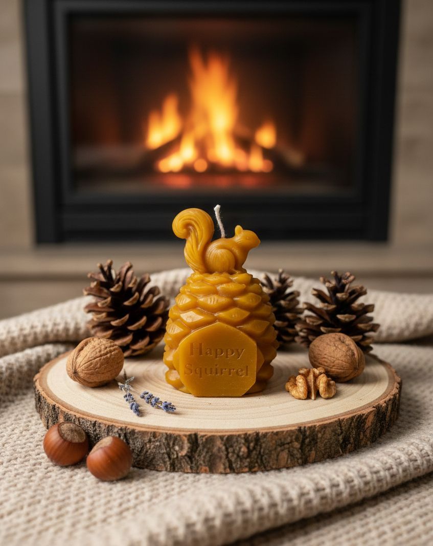 Świeca z wosku pszczelego WIEWIÓRKA na szyszce