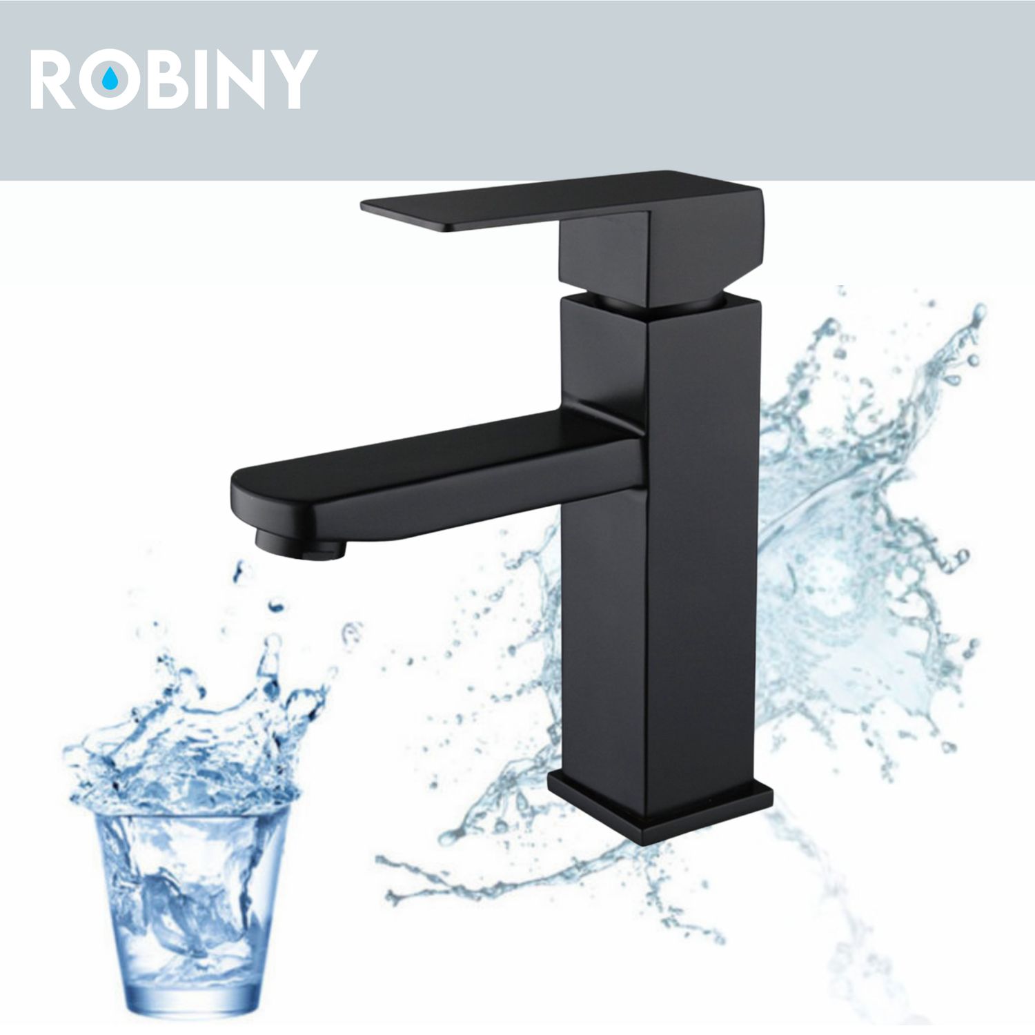 Robiny Square Wastafelkraan - Badkamerkraan - Mat Zwart - Modern Design - RVS - 3/8&quot; Aansluiting