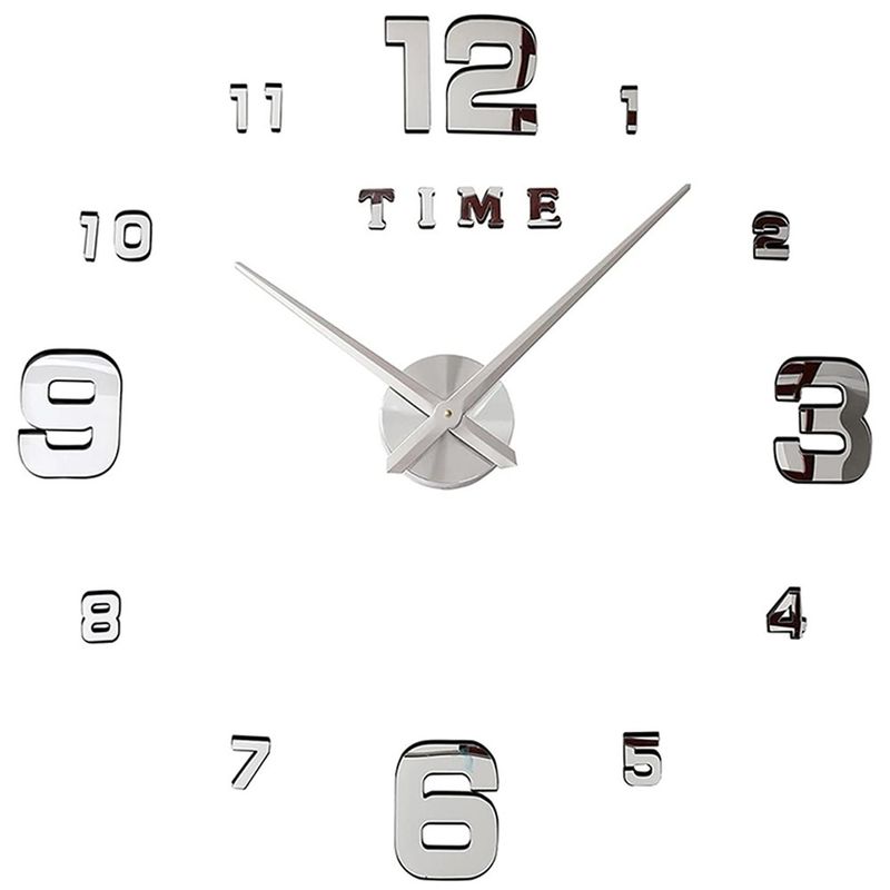 3D Wall Clock - Frameless - Zilver - 130cm