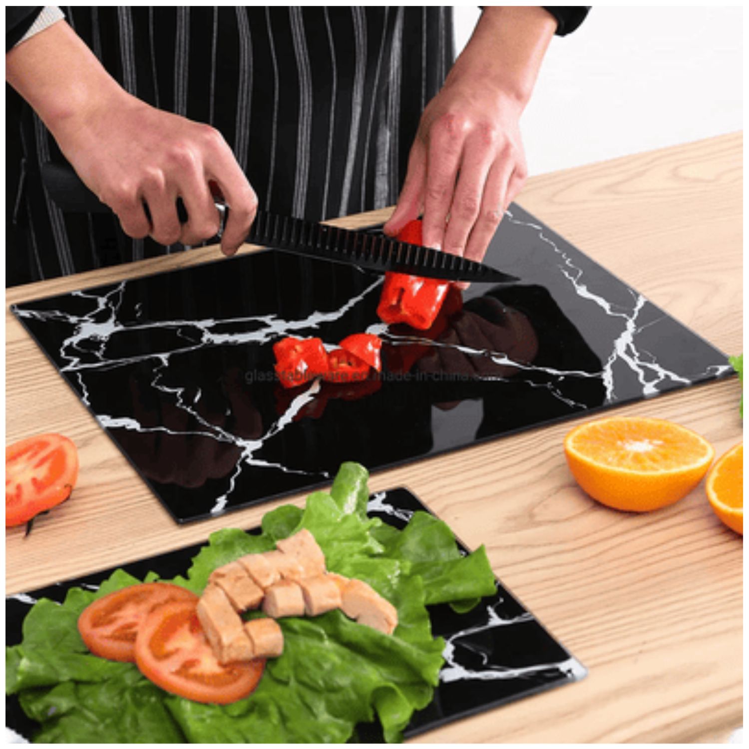 La Bora - Glazen Snijplank - Marmeren Motief - 4 in 1: Design 40 x 30 cm -
