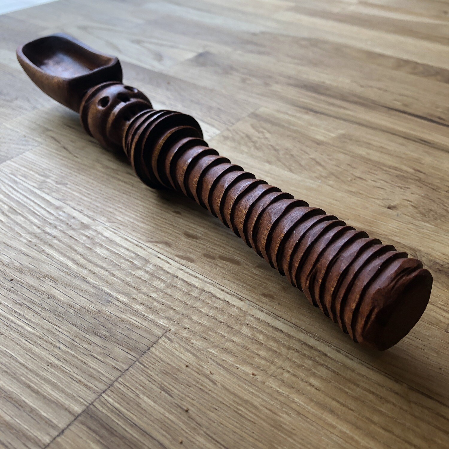 Large Hand Carved Skull Spoon Solid Mahogany