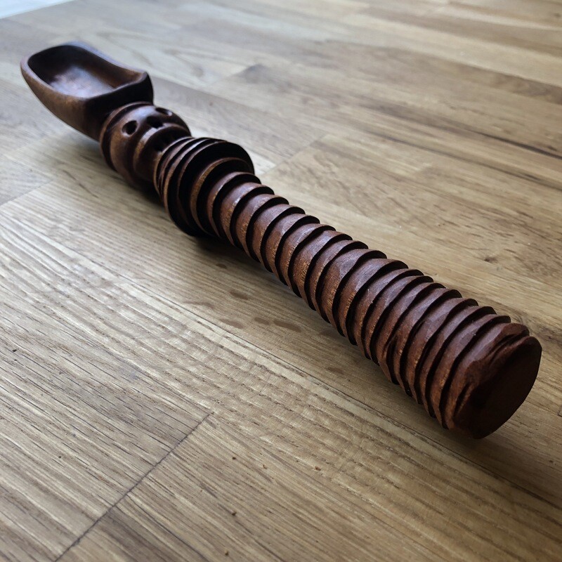 Large Hand Carved Skull Spoon Solid Mahogany
