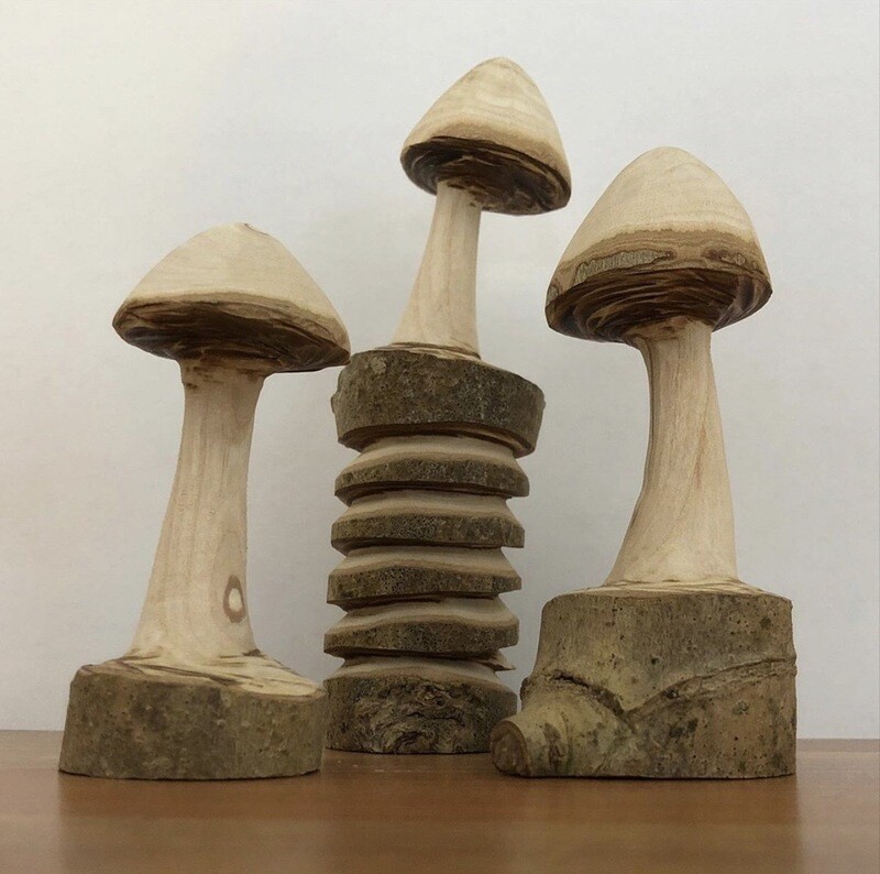 Set Of 3 Hand Carved Mushrooms