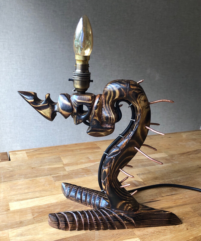 Hand Carved Wooden Lamp