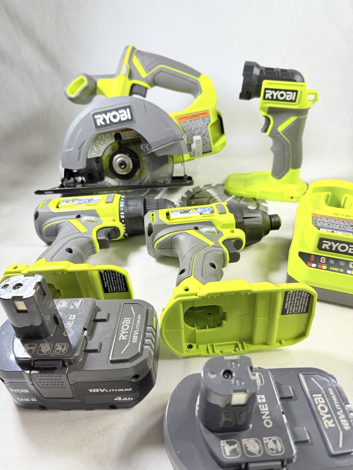 ONE+ 18V Cordless 4-Tool Combo Kit with 1.5 Ah Battery, 4.0 Ah Battery, and Charger