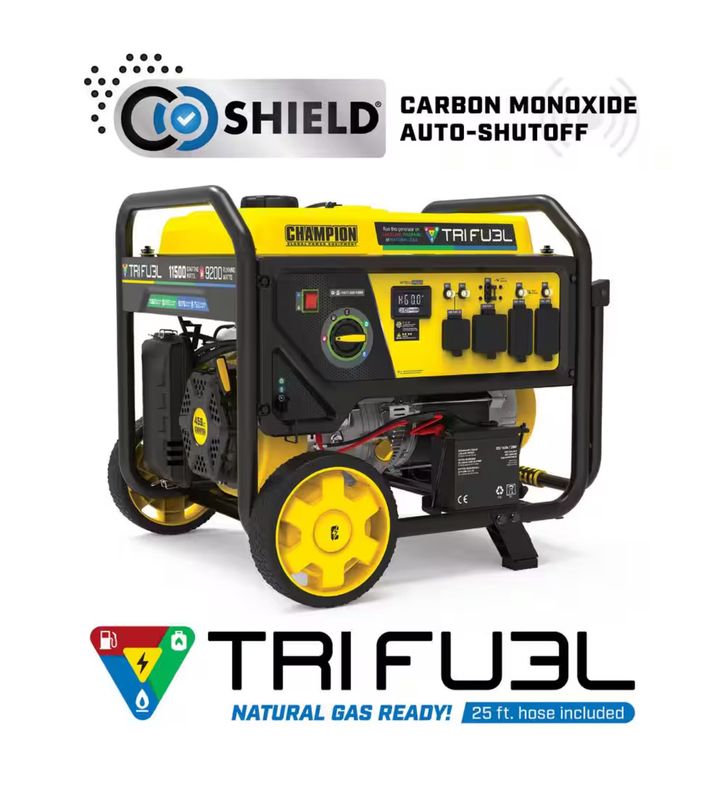 11,500/9,200-Watt Electric Start Gasoline, Propane and Natural Gas Tri-Fuel Portable Generator with CO Shield