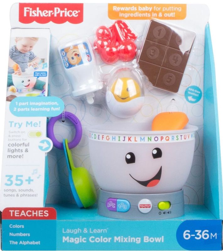 Fisher-Price Baby Learning Toy Laugh &amp; Learn Magic Color Mixing Bowl with Pretend Food Music &amp; Lights for Ages 6+ Months