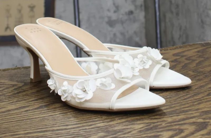 A Day Womens Lupita Mesh Rhinestone Peep Toe Mule Heels