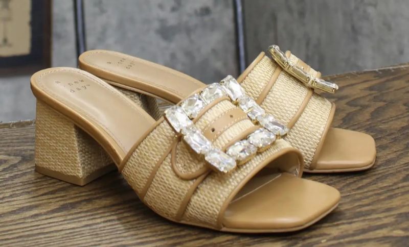 Women's Kathleen Raffia Buckle  Block Heels - A New Day