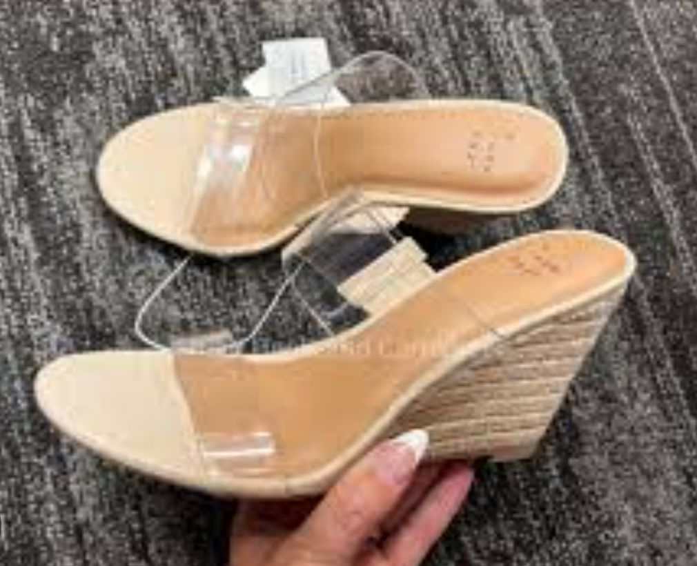 Women's Ansel Double Band Open Toe Wedge Heels with Memory Foam Insole, Size: 7.5