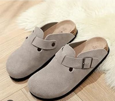 Women's suede clogs, leather, with cork insole, potato shoes with arch support.