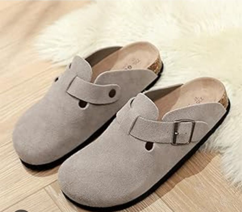 Women's suede clogs, leather, with cork insole, potato shoes with arch support.