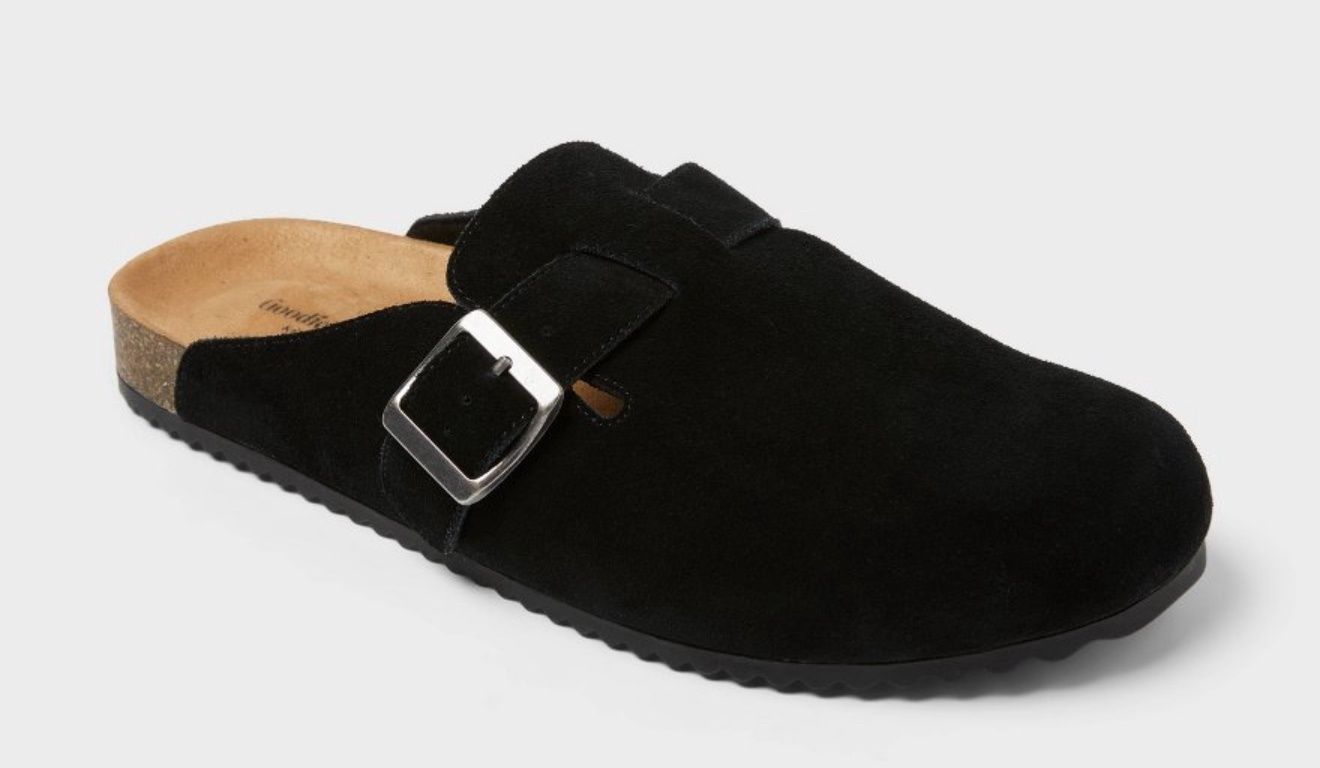 Women's suede clogs, leather, with cork insole, potato shoes with arch support., Color: Black, Size: 7