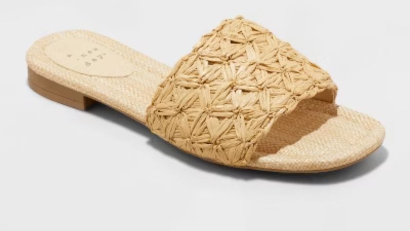 GC Shoes Arly Natural 9 Woven Squared Toe Slide Flat Sandals