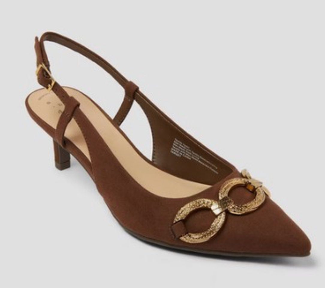 Women's Tabitha Oversized Chain Sling Back Heels with Memory Foam Insole Si, Size: 9