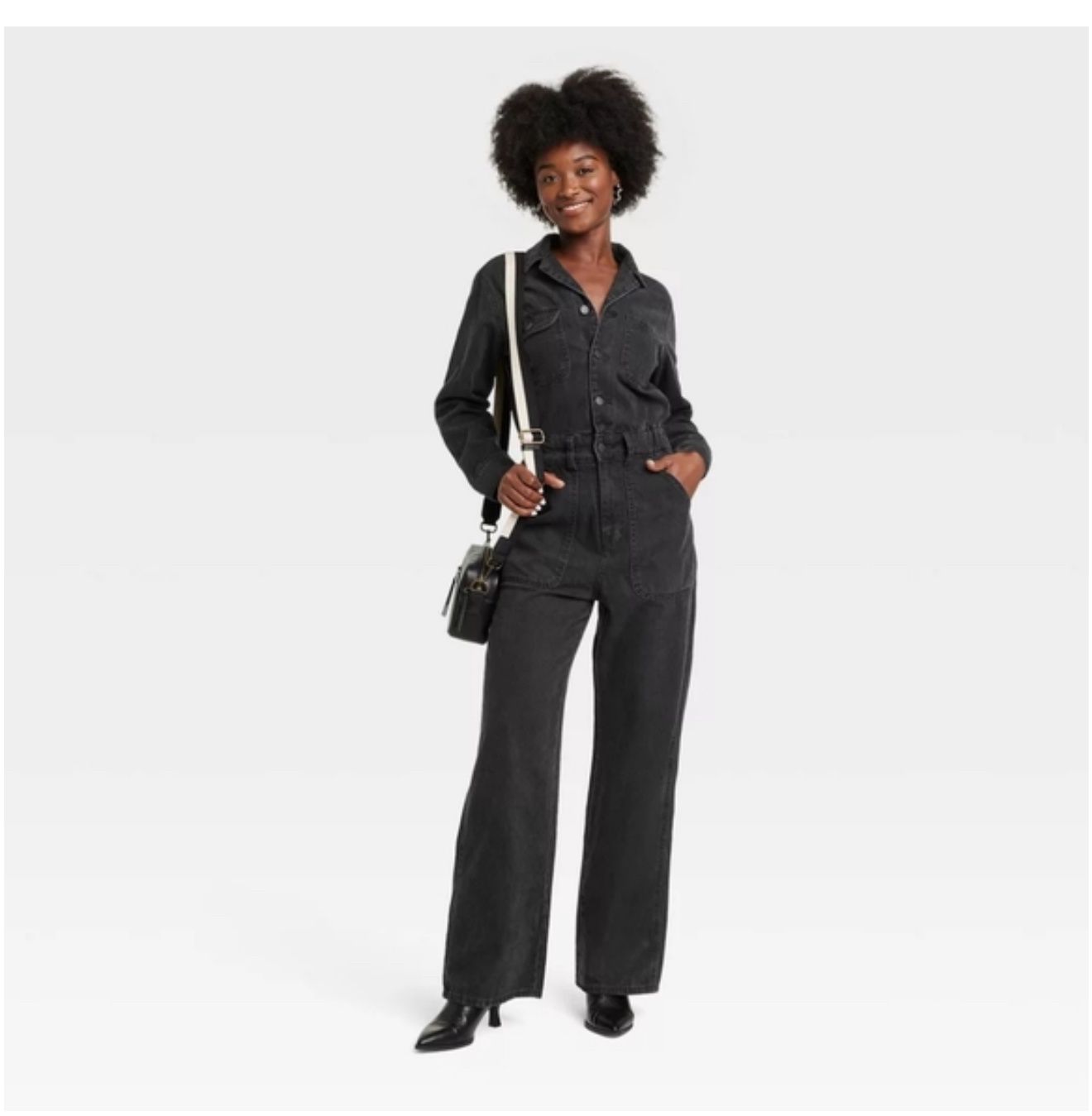 Universal Thread Black Utility Denim Jumpsuit, Size: 4