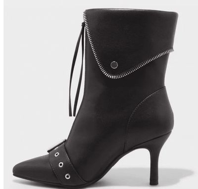 A New Day Women's Black Mickey Point Toe Zippered Moto Ankle Boots