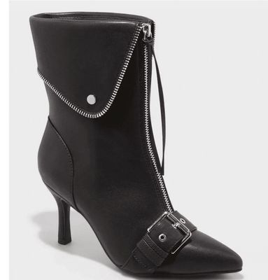 A New Day Women's Black Mickey Point Toe Zippered Moto Ankle Boots