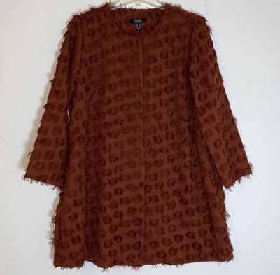 Dennis Basso Jacket Womens XS Brown Rust Eyelash Dot Textured Long Modest Classy
