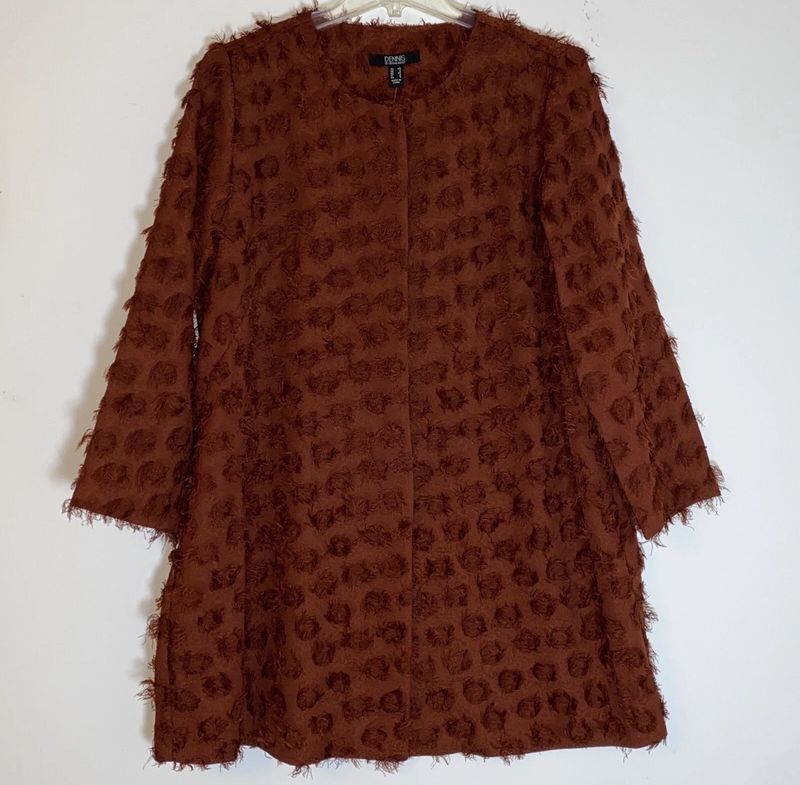 Dennis Basso Jacket Womens XS Brown Rust Eyelash Dot Textured Long Modest Classy