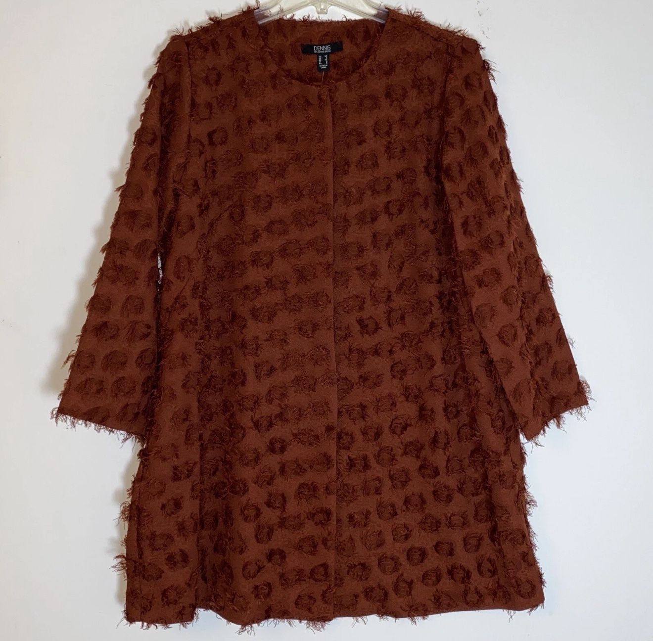 Dennis Basso Jacket Womens XS Brown Rust Eyelash Dot Textured Long Modest Classy, Size: L
