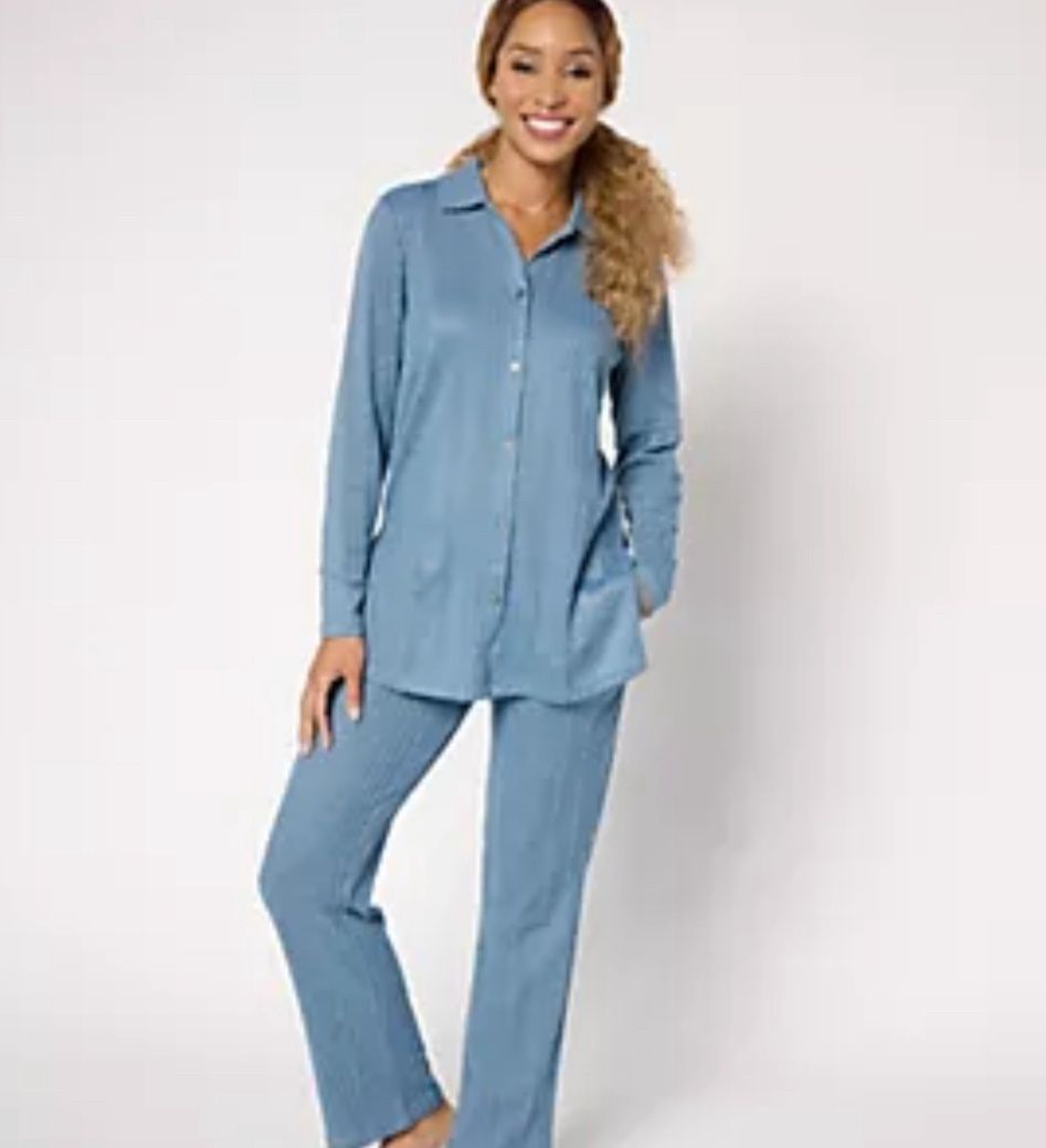 Cuddl Duds Women's Plus Sz Sleepwear 1X Regular Comfort Rib -Piece Blue A653740, Size: XL