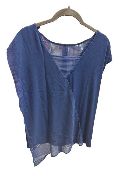 QVC women's blue asymmetrical top.