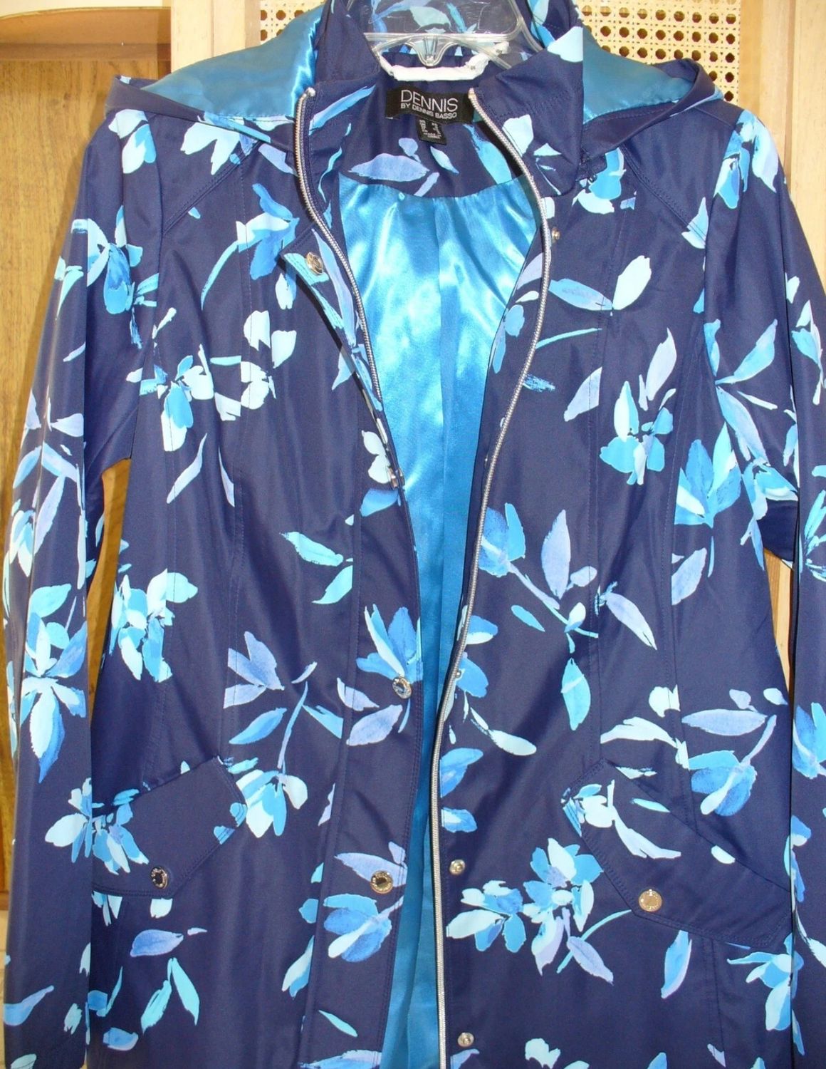 Dennis Basso Water Resistant Zip Front Jacket/Coat w/ removable hood Floral, Size: s