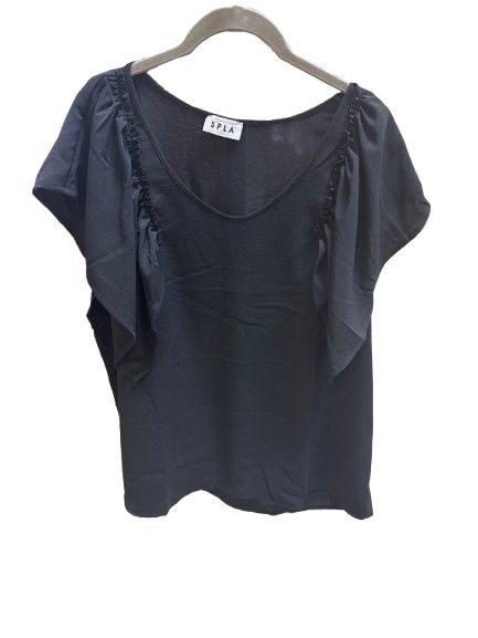 women's blouse with flutter sleeves, Color: Black, Size: M