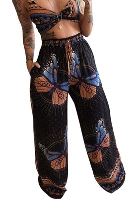 Women Summer 2 Piece Outfits Boho Floral Butterfly