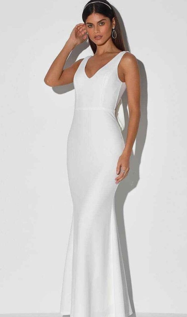 Lulu's This Bliss Ivory Sleeveless Tie Back Mermaid Maxi Dress, Size: S