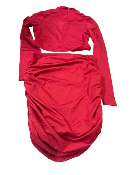 hot red ruched two-piece outfit, Size: M