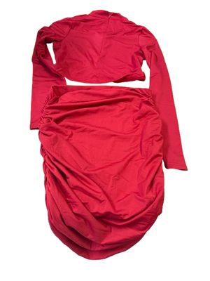hot red ruched two-piece outfit