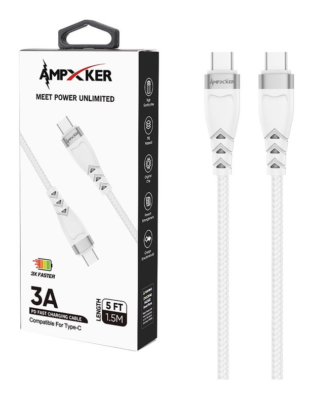 PD Type C - Cable - 3 AMP - Fast Charging - Nylon Braided Aluminium Alloy